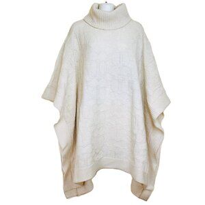 Coach Signature Knit Poncho Sweater Turtleneck Ivory Wool NWT Size M/L
